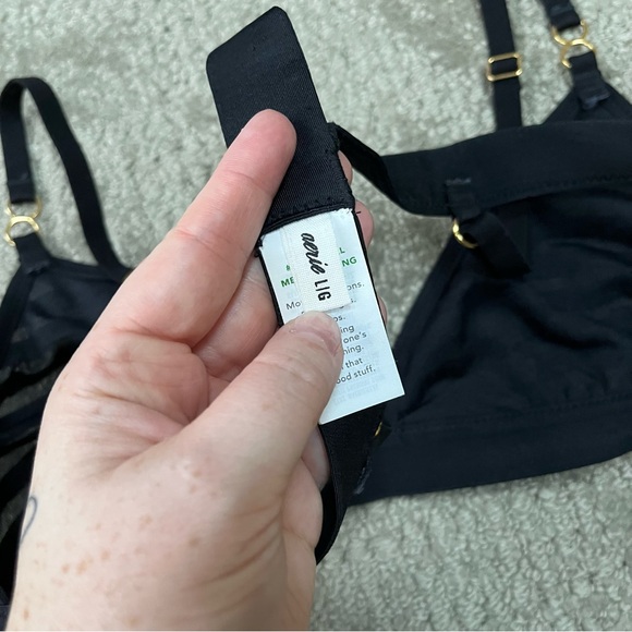 NWOT Women's Aerie Velvet Stripe Triangle Bralette size Large in True Black - Picture 6 of 7